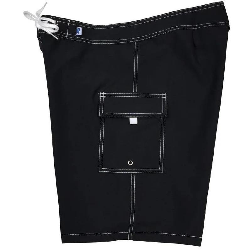 Literary Style ""A Solid Color" BEST SELLING Women's Board Shorts - Regular Rise / 10.5" Inseam (Black+White Stitching) Literary Style ""A Solid Color" BEST SELLING Women's Board Shorts - Regular Rise / 10.5" Inseam (Black+White Stitching)