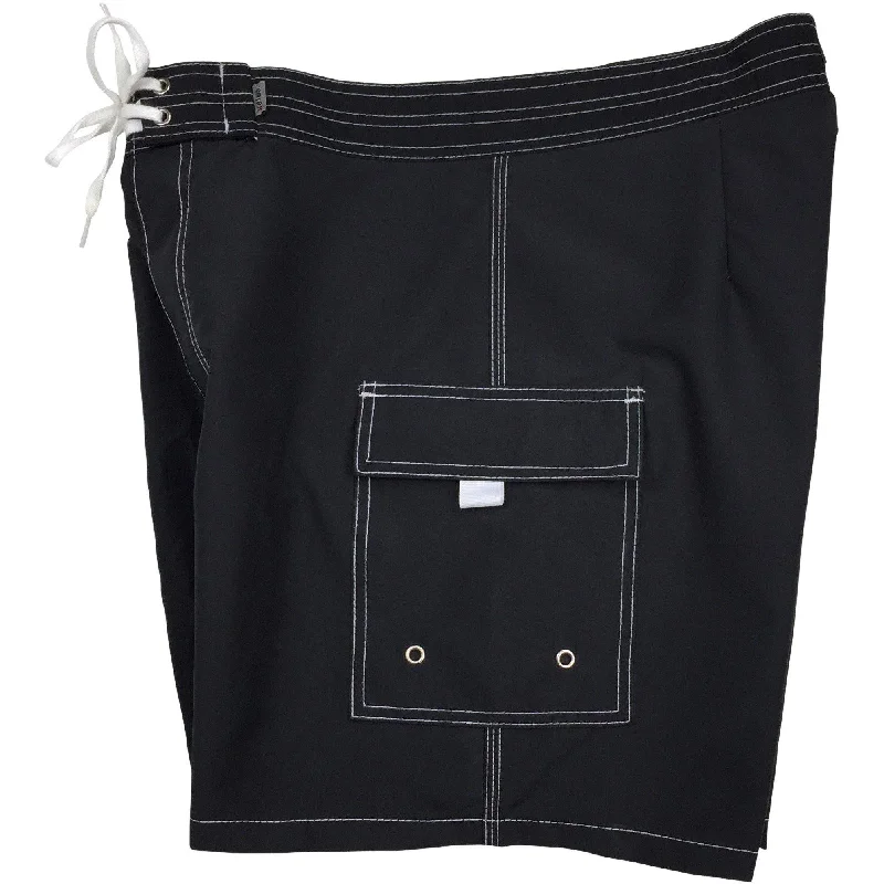 Urban Fashion "A Solid Color" Mens Board Shorts w/ Dual Cargo Pockets. 17.5" Outseam / 5" Inseam (Black+White Stitching) Urban Fashion "A Solid Color" Mens Board Shorts w/ Dual Cargo Pockets. 17.5" Outseam / 5" Inseam (Black+White Stitching)