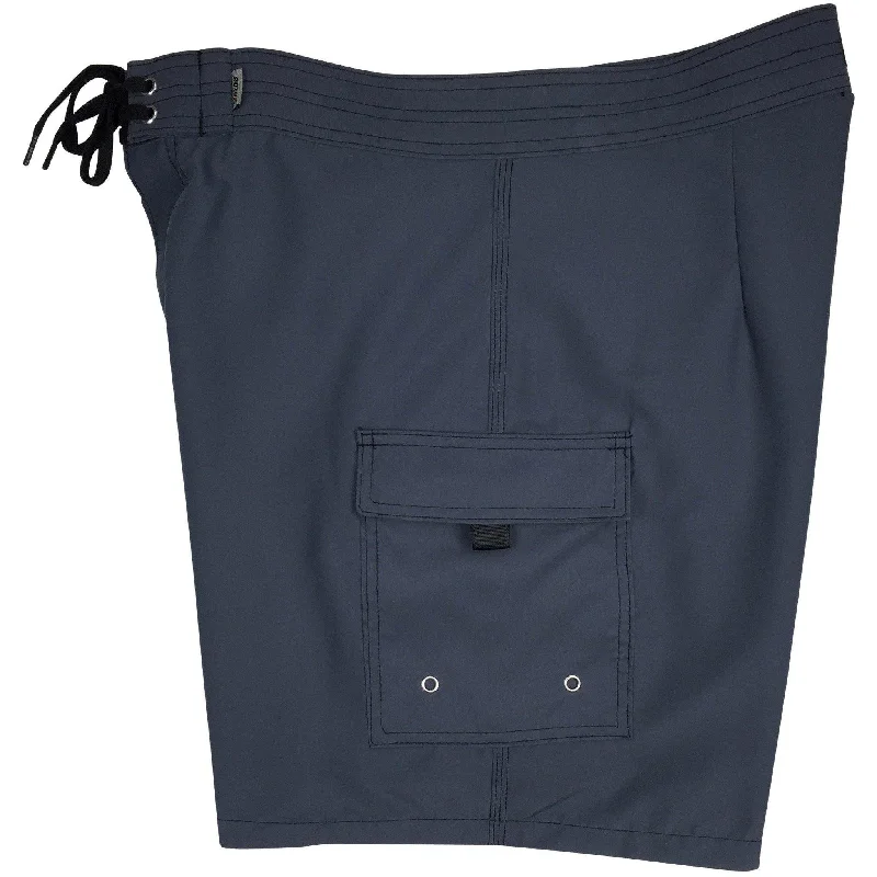 Retro Stripes "A Solid Color" Mens Board Shorts w/ Dual Cargo Pockets. 17.5" Outseam / 5" Inseam (Charcoal) Retro Stripes "A Solid Color" Mens Board Shorts w/ Dual Cargo Pockets. 17.5" Outseam / 5" Inseam (Charcoal)