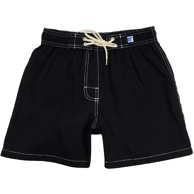 Hip-hop Style " A Solid Color" Womens Elastic Waist Board (Swim) Shorts. REGULAR Rise + 5" Inseam (Black+White stitch) Hip-hop Style " A Solid Color" Womens Elastic Waist Board (Swim) Shorts. REGULAR Rise + 5" Inseam (Black+White stitch)