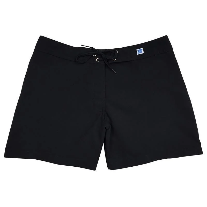 Street Sports Style "A Solid Color" BEST SELLING Women's (Swim) Board Shorts - Regular Rise / 5" Inseam (Black+Black Stitching) Street Sports Style "A Solid Color" BEST SELLING Women's (Swim) Board Shorts - Regular Rise / 5" Inseam (Black+Black Stitching)