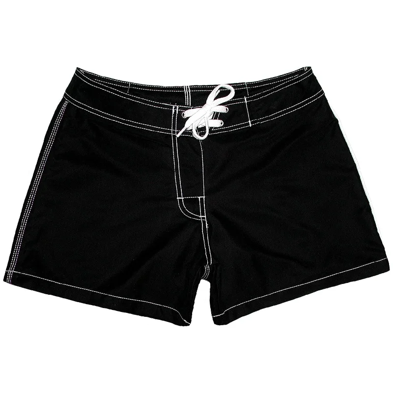 Street Letter Style "A Solid Color" BEST SELLING Women's (Swim) Board Shorts - Regular Rise / 5" Inseam (Black+White Stitching) Street Letter Style "A Solid Color" BEST SELLING Women's (Swim) Board Shorts - Regular Rise / 5" Inseam (Black+White Stitching)