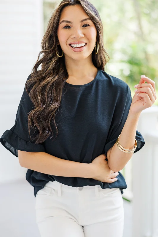 Fashionable And Versatile All I Ask Black Ruffled Top