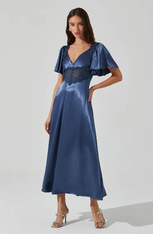 Street Cool Aurelia Satin V-Neck Midi Dress