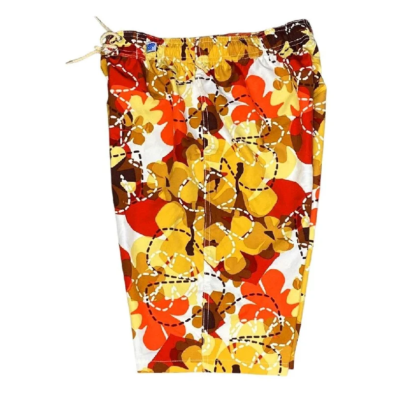 "Bee Line" (Red) Elastic Waist Board Shorts. Regular Rise or High Waist.  Women's CUSTOM