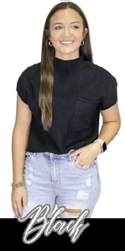 High-end Customization Black Short Sleeve Sweater Top - #7893-7897