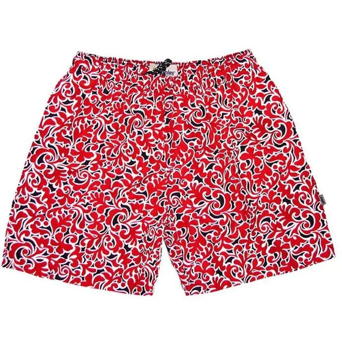 Dynamic Fashion "Bullwinkle" Mens (6.5" Inseam / 19" Outseam) Swim Trunks (Black+Red)