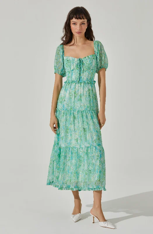 Elegant And Charming Bustier Puff Sleeve Midi Dress