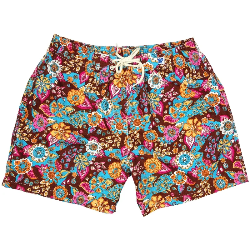 Relaxed And Casual "Carnival" Womens Elastic Waist Swim Board Shorts. REGULAR Rise + 5" Inseam (Brown) Relaxed And Casual "Carnival" Womens Elastic Waist Swim Board Shorts. REGULAR Rise + 5" Inseam (Brown)