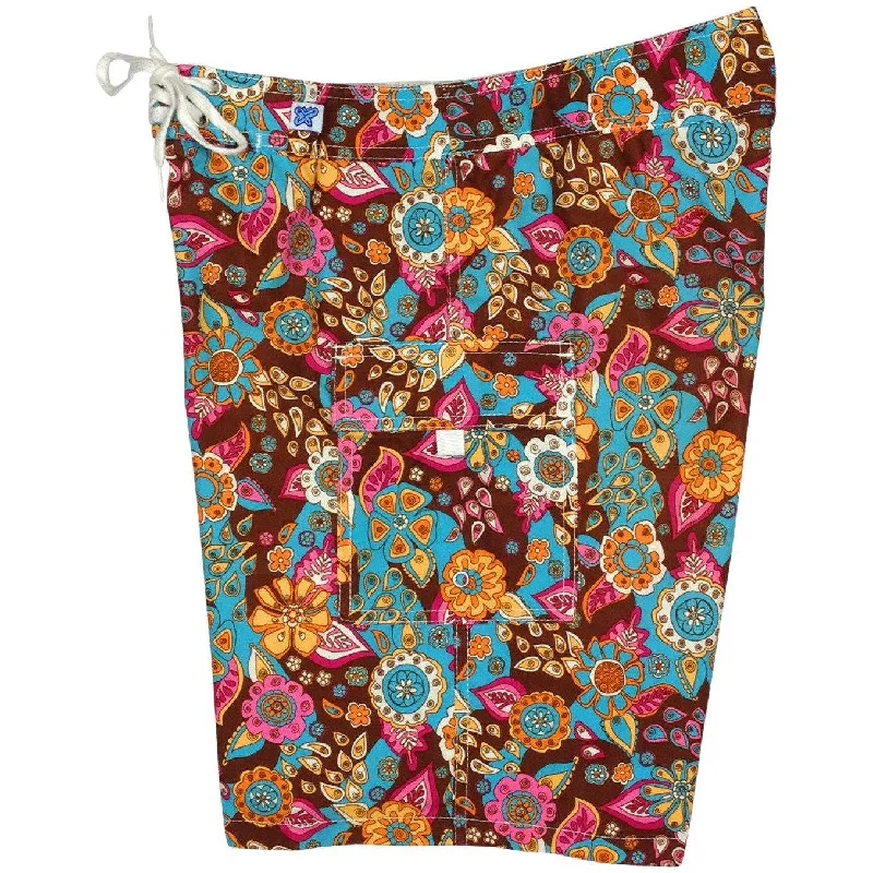 "Carnival" Womens Board Shorts - Regular Rise / 10.5" Inseam (Brown)