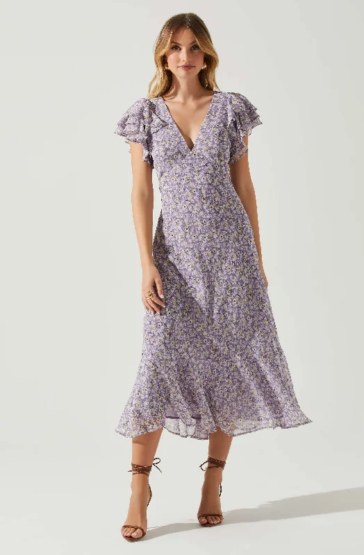 Lazy Home Celestine Floral Ruffle Midi Dress