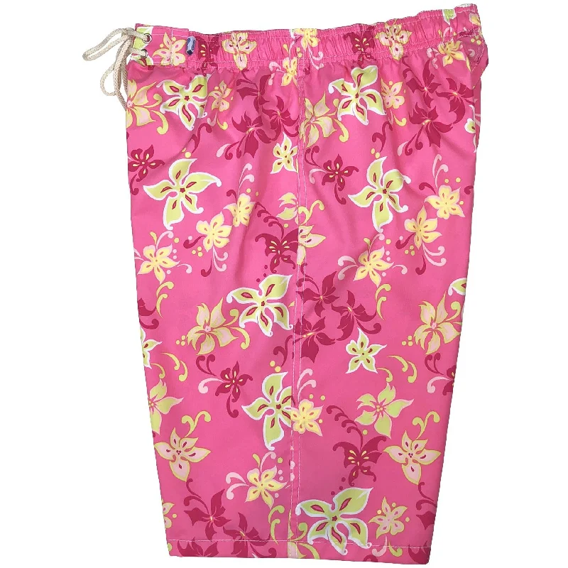 Denim Design "Chick Flick" Womens Elastic Waist Swim Board Shorts. HIGH Rise + 11" Inseam (Pink) Denim Design "Chick Flick" Womens Elastic Waist Swim Board Shorts. HIGH Rise + 11" Inseam (Pink)
