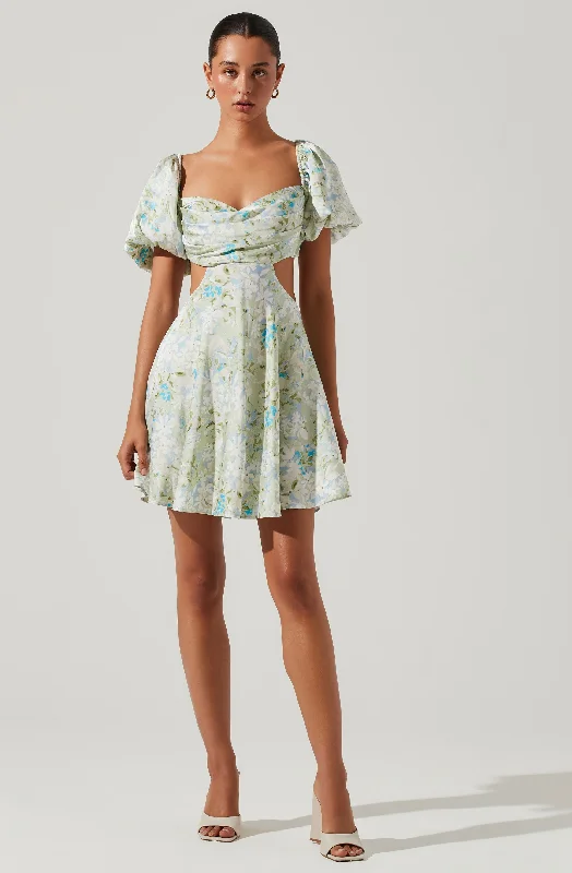 Versatile Items Clarita Floral Cutout Puff Sleeve Mini Dress