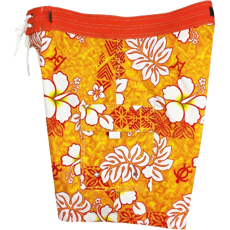 Celebrity Style "Tribal Council" Mens Board Shorts - 19.5" Outseam / 7" Inseam (Orange)