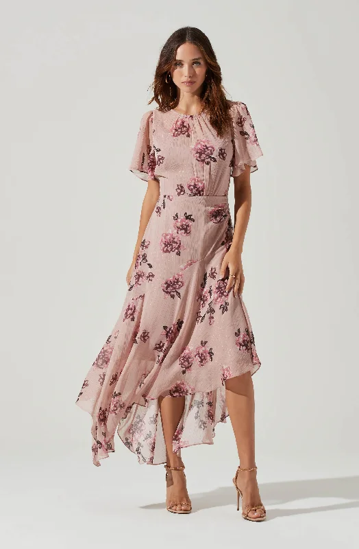 Minimal Style Flutter Sleeve Midi Dress