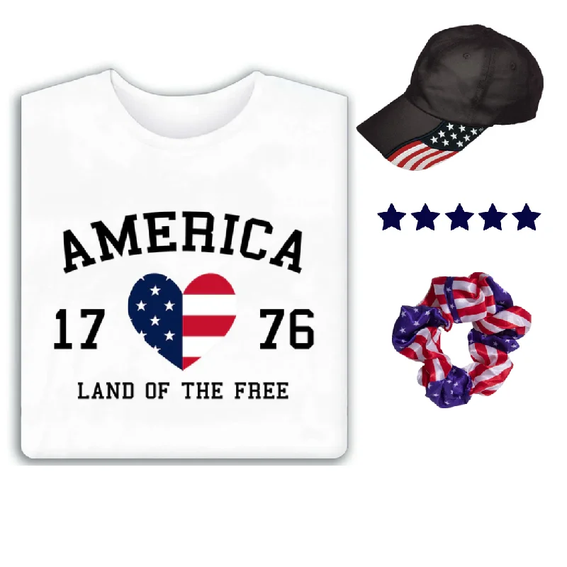 French Style Women's 1776 T-Shirt, Liberty Hat and Scrunchie Set