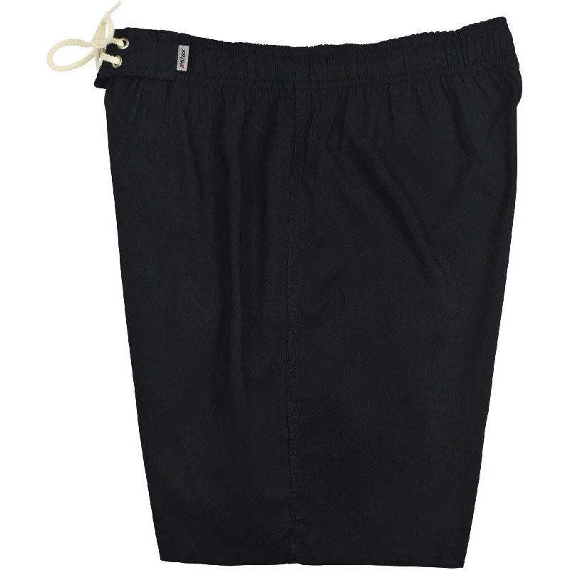 Warm Winter Series "A Solid Color" Mens Elastic Waist Board Shorts - 19.5" Outseam / 7" Inseam (Black+Black Stitching) Warm Winter Series "A Solid Color" Mens Elastic Waist Board Shorts - 19.5" Outseam / 7" Inseam (Black+Black Stitching)