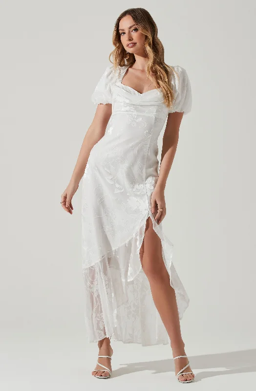 Romantic Data Dayanara Floral Burnout Puff Sleeve Midi Dress