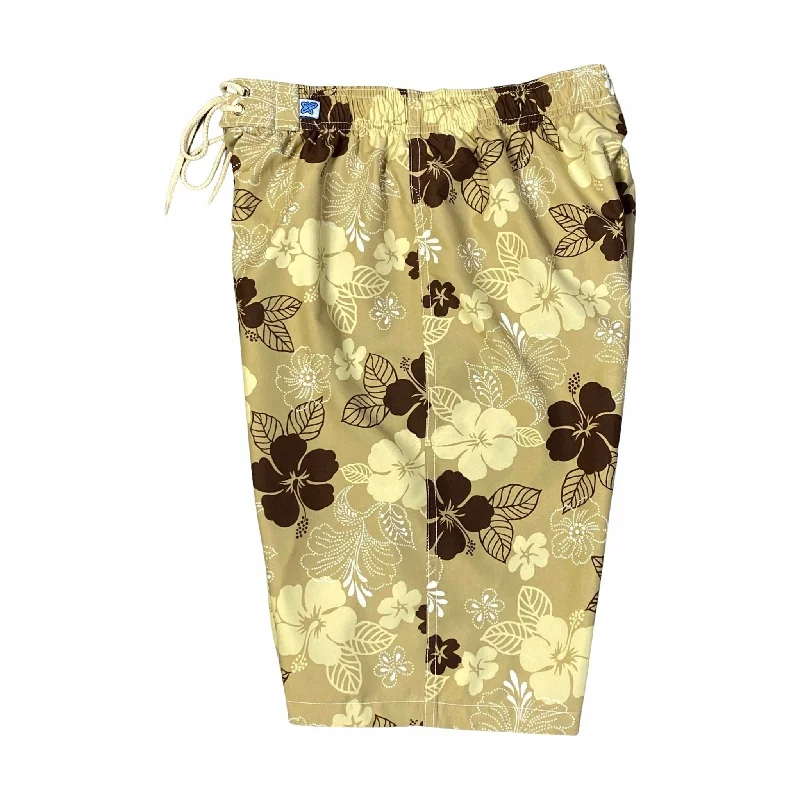 "Dew Drops" (Tan) Elastic Waist Board Shorts. Regular Rise or High Waist.  Women's CUSTOM