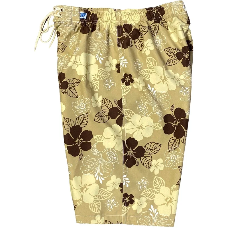 Elegant And Lazy "Dew Drops" Womens Elastic Waist Swim Board Shorts. REGULAR Rise + 11" Inseam (Tan) Elegant And Lazy "Dew Drops" Womens Elastic Waist Swim Board Shorts. REGULAR Rise + 11" Inseam (Tan)