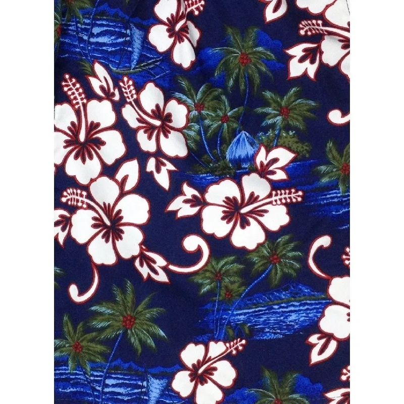 Slightly Flared Design Elastic Waist Board Shorts "State of Mind" (Navy) Mens CUSTOM