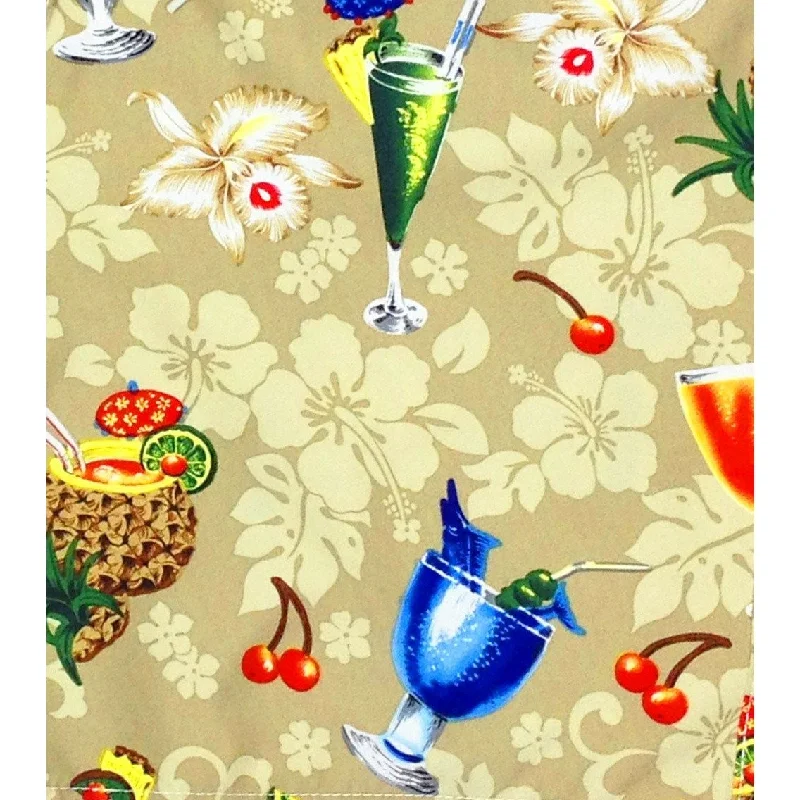 Printed pattern Elastic Waist Swim Trunks with Mesh Liner "Hurry Sundown" CUSTOM (Tan)