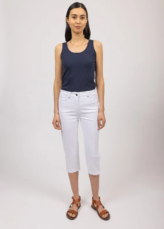 Ethnic Style Elodie three quarters pants - in cotton, comfort fit (BLANC)