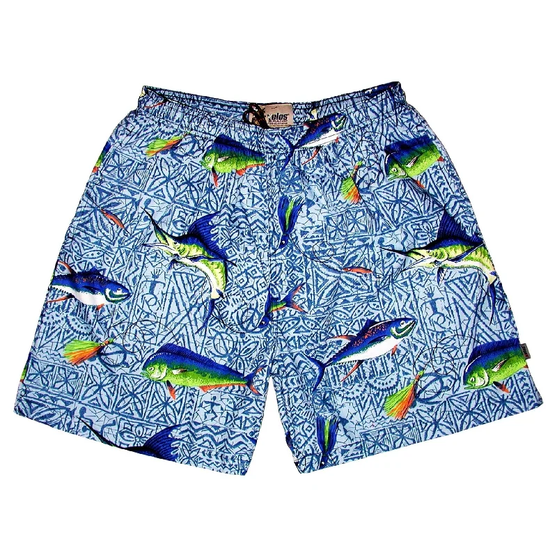 Stretch Design "Fighting Chair" SHORT (Light Blue) 100% Cotton Beach Shorts 4.5" Inseam / approx.  17" Outseam