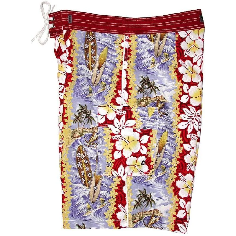 Windbreaker fashion **Fixed (Non Elastic) Waist Board Shorts "Bonus Round" (Red) Print Mens CUSTOM