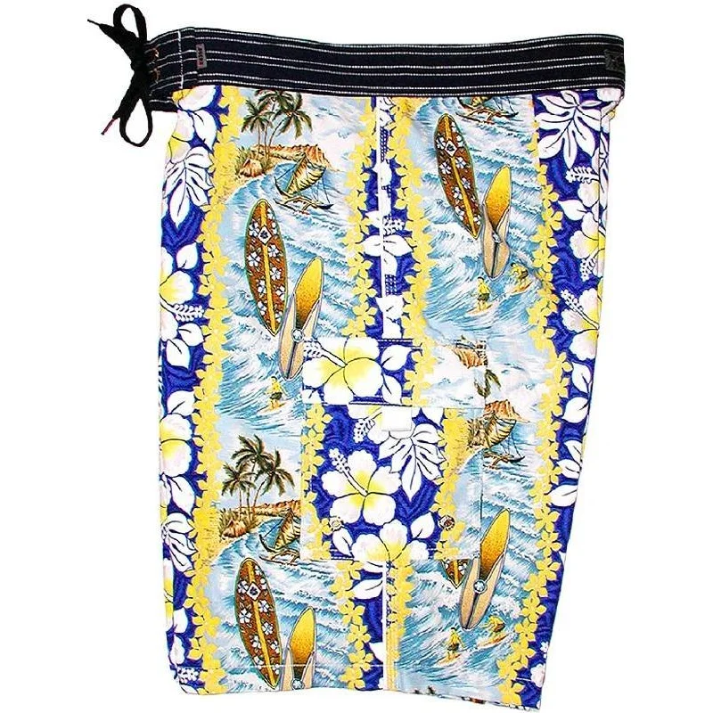 Hooded design **Fixed (Non Elastic) Waist Board Shorts "Bonus Round" (Blue) Print Mens CUSTOM Hooded design **Fixed (Non Elastic) Waist Board Shorts "Bonus Round" (Blue) Print Mens CUSTOM