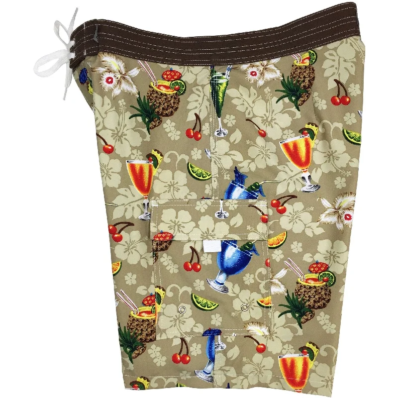 Elegant And Elegant **Fixed (Non Elastic) Waist Board Shorts "Hurry Sundown" (Tan) Print Mens CUSTOM Elegant And Elegant **Fixed (Non Elastic) Waist Board Shorts "Hurry Sundown" (Tan) Print Mens CUSTOM
