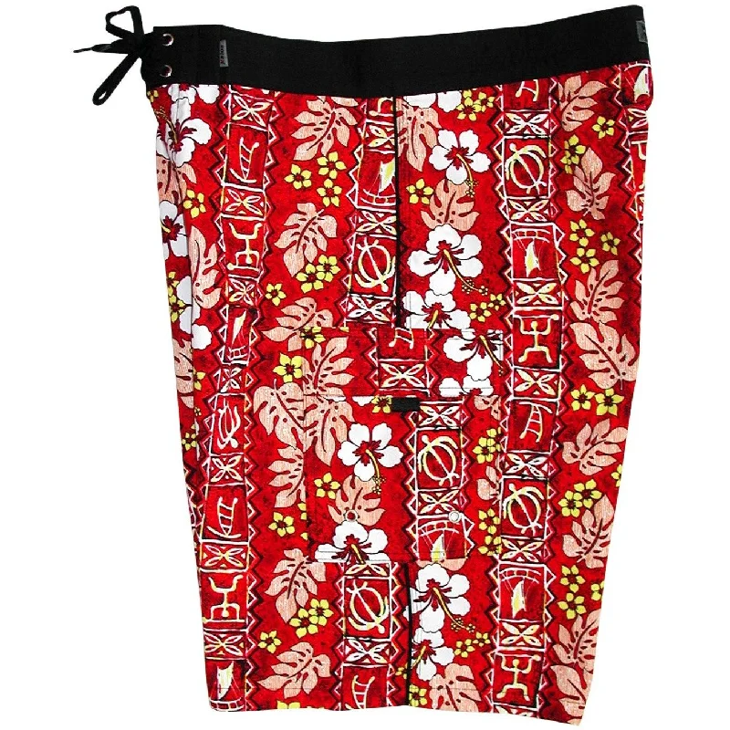 British casual **Fixed (Non Elastic) Waist Board Shorts "Tortugas" (Red) Print Mens CUSTOM