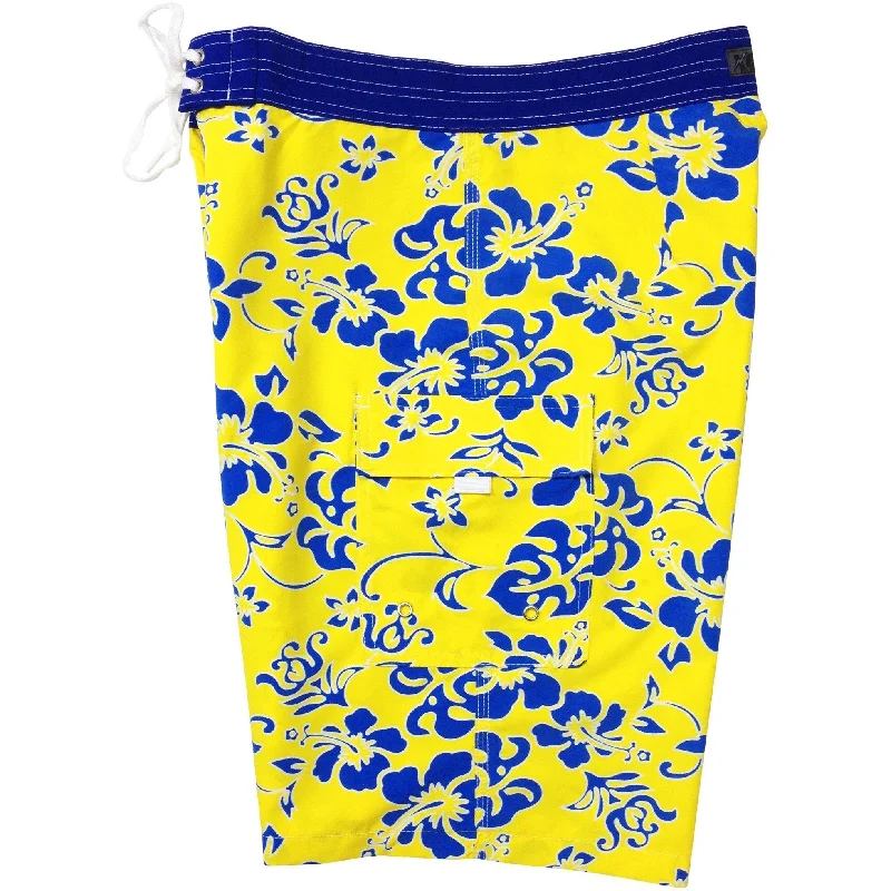 Classic style **Fixed (Non Elastic) Waist Board Shorts "Warming Trend" (Yellow+Blue) Print Mens CUSTOM Classic style **Fixed (Non Elastic) Waist Board Shorts "Warming Trend" (Yellow+Blue) Print Mens CUSTOM