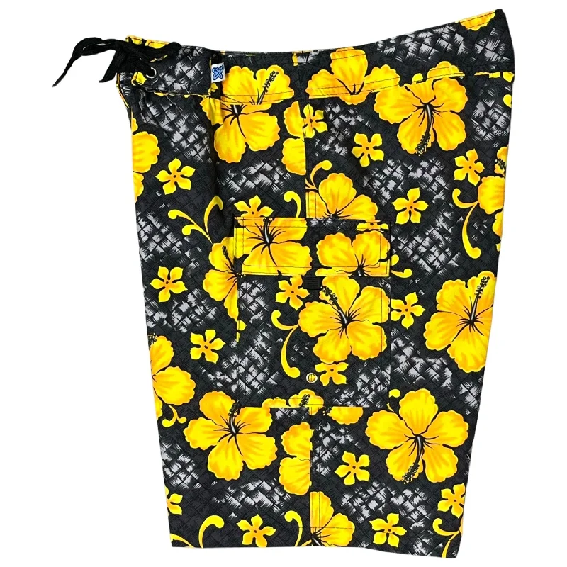 Elegant And Casual Fixed (Non Elastic) Waist Women's Board Shorts "Basketweave" (Charcoal) * CUSTOM * 100% COTTON