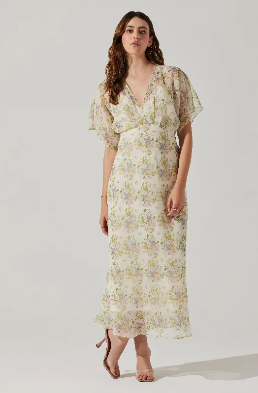 Youthful Vitality Flutter Sleeve Open Back Maxi Dress