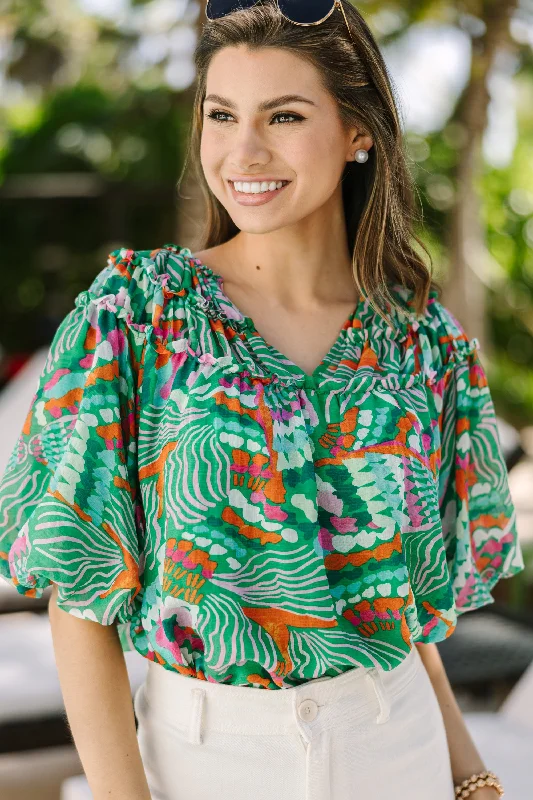 Classic Series Go For It Green Abstract Blouse