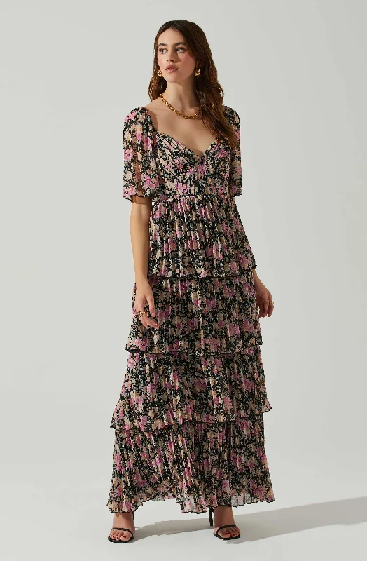 Classic Style Gracelynn Tiered Short Sleeve Floral Maxi Dress
