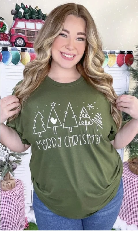 Classic Style Green Merry Christmas Tee w/Trees - #8014-8019