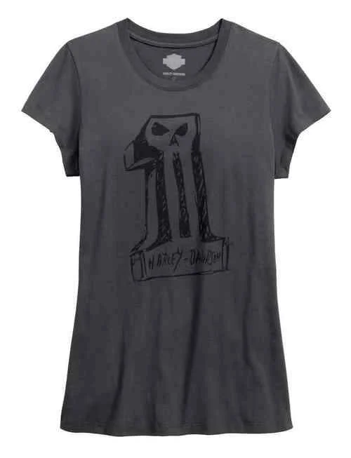 Boutique Recommendation Harley-Davidson™ Women's Black Label Core Sketchy #1 Skull Tee, Gray 99181-16VW