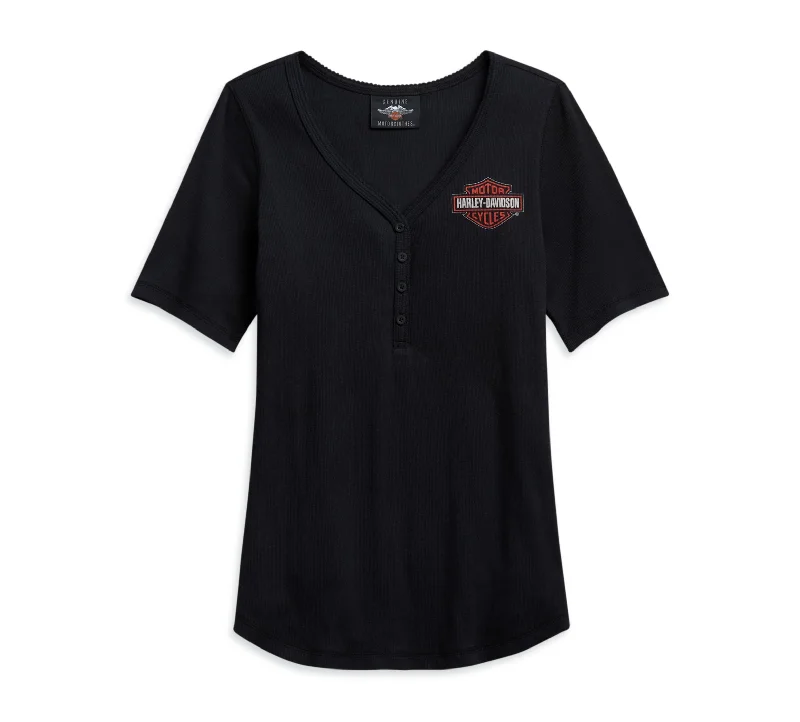 Fashionable And Versatile Harley-Davidson® Women's Logo Henley Tee Shirt - 96148-21VW