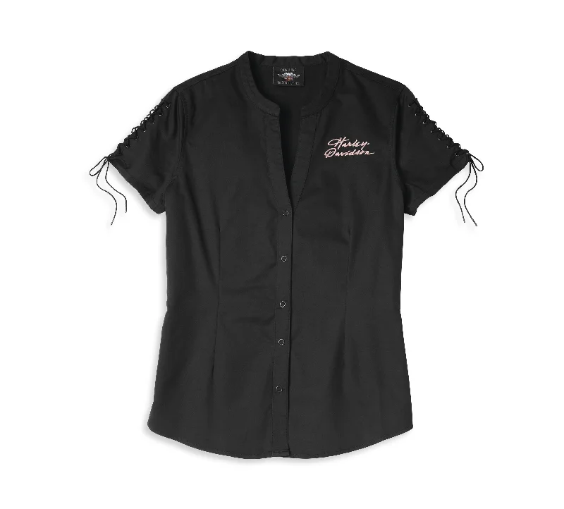 Spring Fashion Harley-Davidson Women's Script Font Laced Sleeve Shirt - 96115-22VW