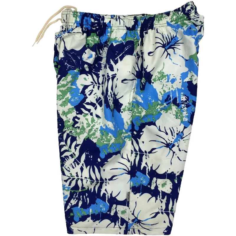Elegant Style "Hiatus" Mens Swim Trunks (with mesh liner) - 22" Outseam / 9.5" Inseam (Blue)