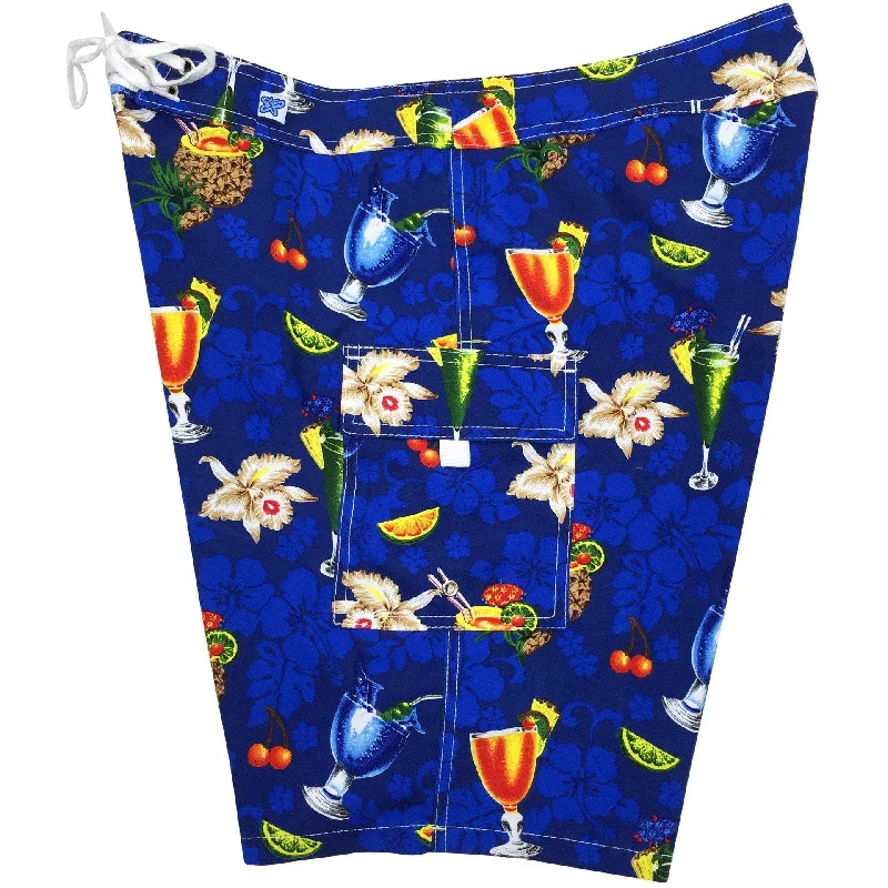 High Street Style "Hurry Sundown" Cocktails Print Womens Board Shorts - Regular Rise / 10.5" Inseam (Blue) High Street Style "Hurry Sundown" Cocktails Print Womens Board Shorts - Regular Rise / 10.5" Inseam (Blue)