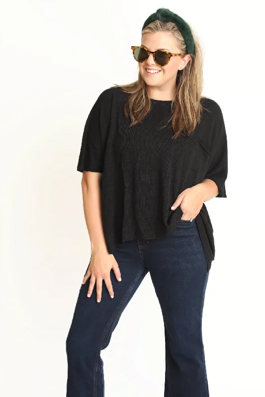 Sports Trend Italian Modal Drapery Pocket T-Shirt - Black