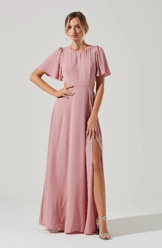 Fashion Wear Katrina Flutter Sleeve Back Cutout Maxi Dress