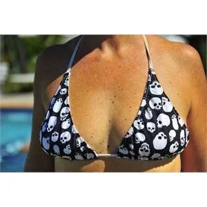 Low-key Luxury "Live to Ride" Skulls Print Bikini Top (White/Black or Red/Black)