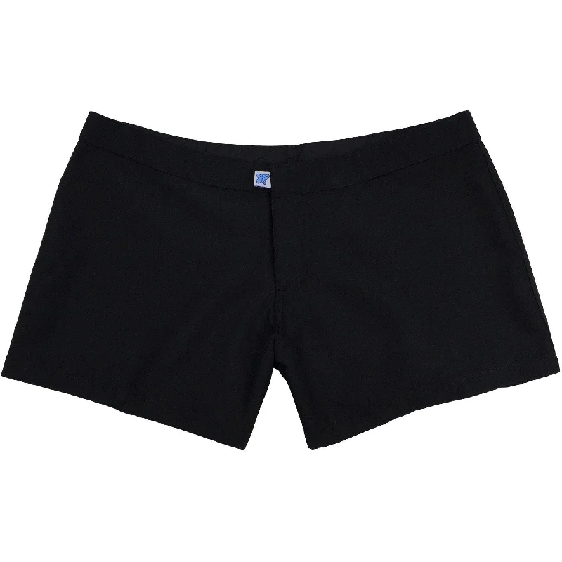 Elegant And Noble A Solid Color Womens Board/Swim Shorts - 4" Inseam (Black+Black Stitch)