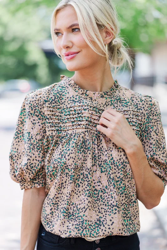 High-end atmosphere Make A Choice Camel Brown Leopard Blouse
