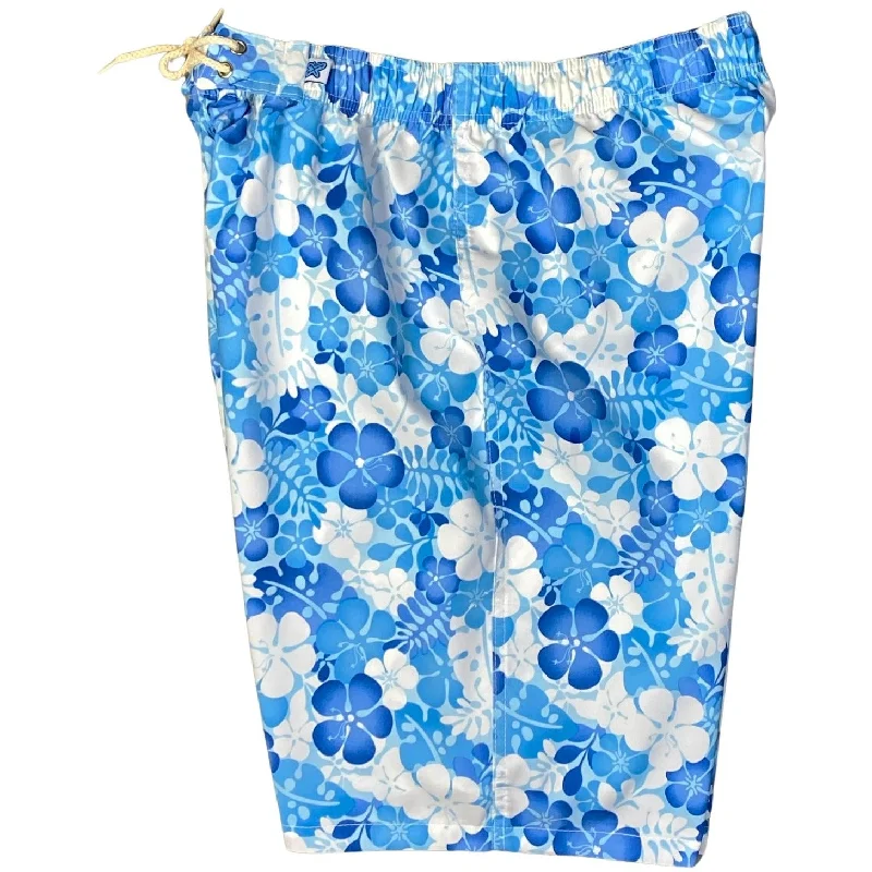 Girl Style "Me Time" Womens Elastic Waist Swim Board Shorts. REGULAR Rise + 11" Inseam (Blue)