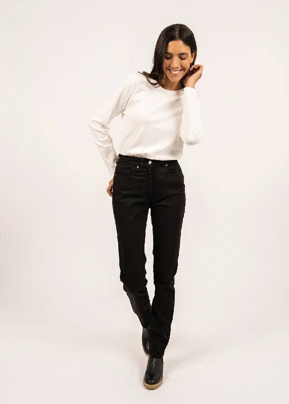 Free And Casual Mimosa high waist pants - slim fit, in stretch cotton (NOIR)